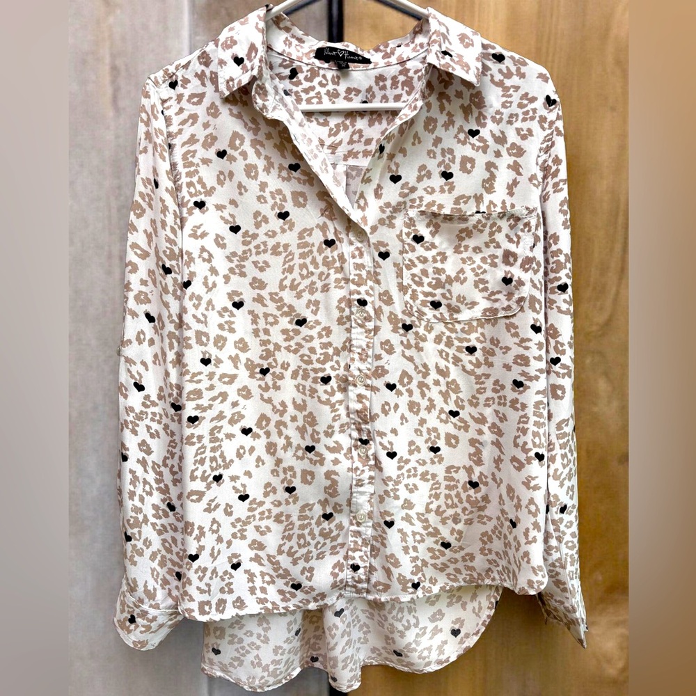 Velvet Heart Leopard Blouse Button Up Rayon Medium (3 for $12 item)